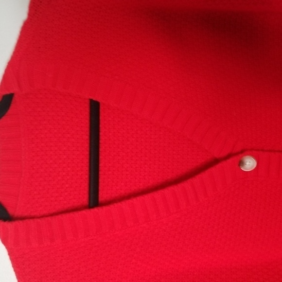 Womens Red Cardigan v neck drop shoulder mid length sweater - Picture 3 of 5